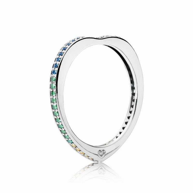 Pandora Multi-colored Arc Of Love Stackable Ring - Sterling Silver/Blue/Mixed Stones/Cubic Zirconia